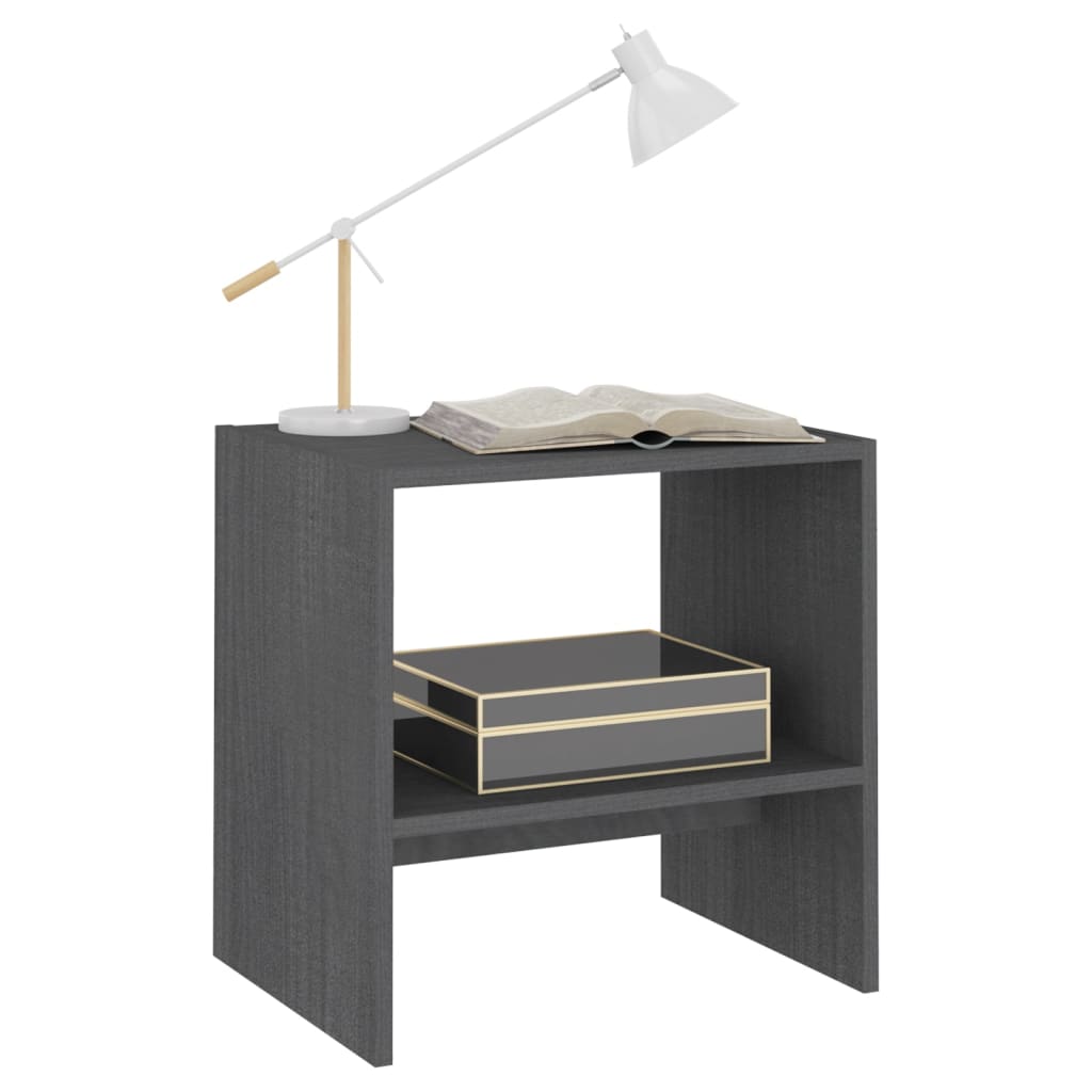 Mesitas De Noche 2 Uds Madera Maciza Pino Gris 40x30,5x40 Cm_2