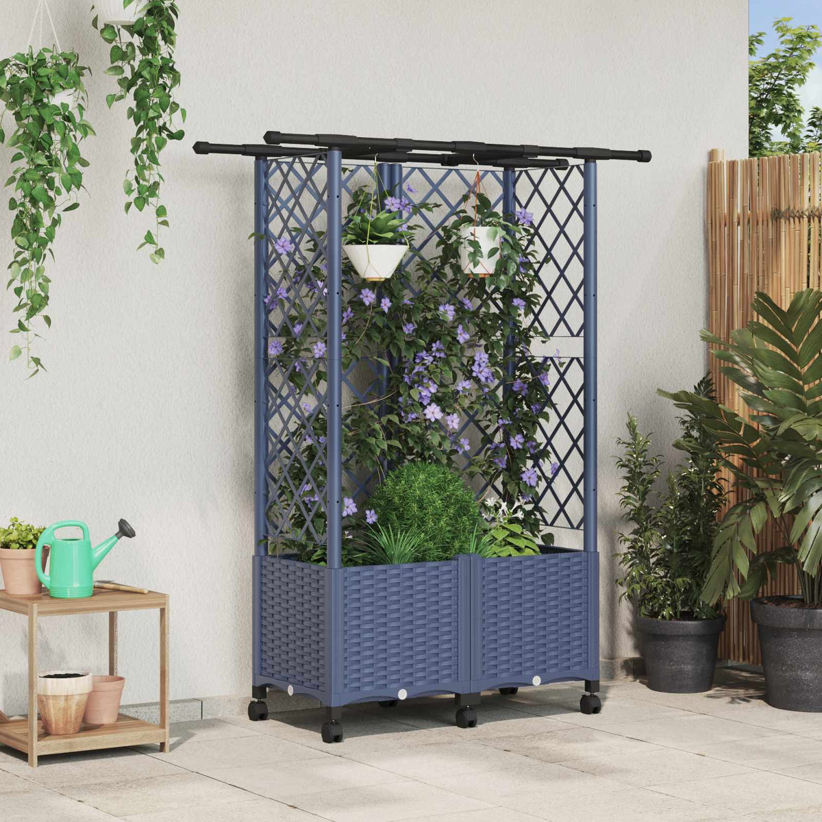Cama Elevada Con Trellis Y Techo Gris 124 X 40 X 142 Cm Pp_1