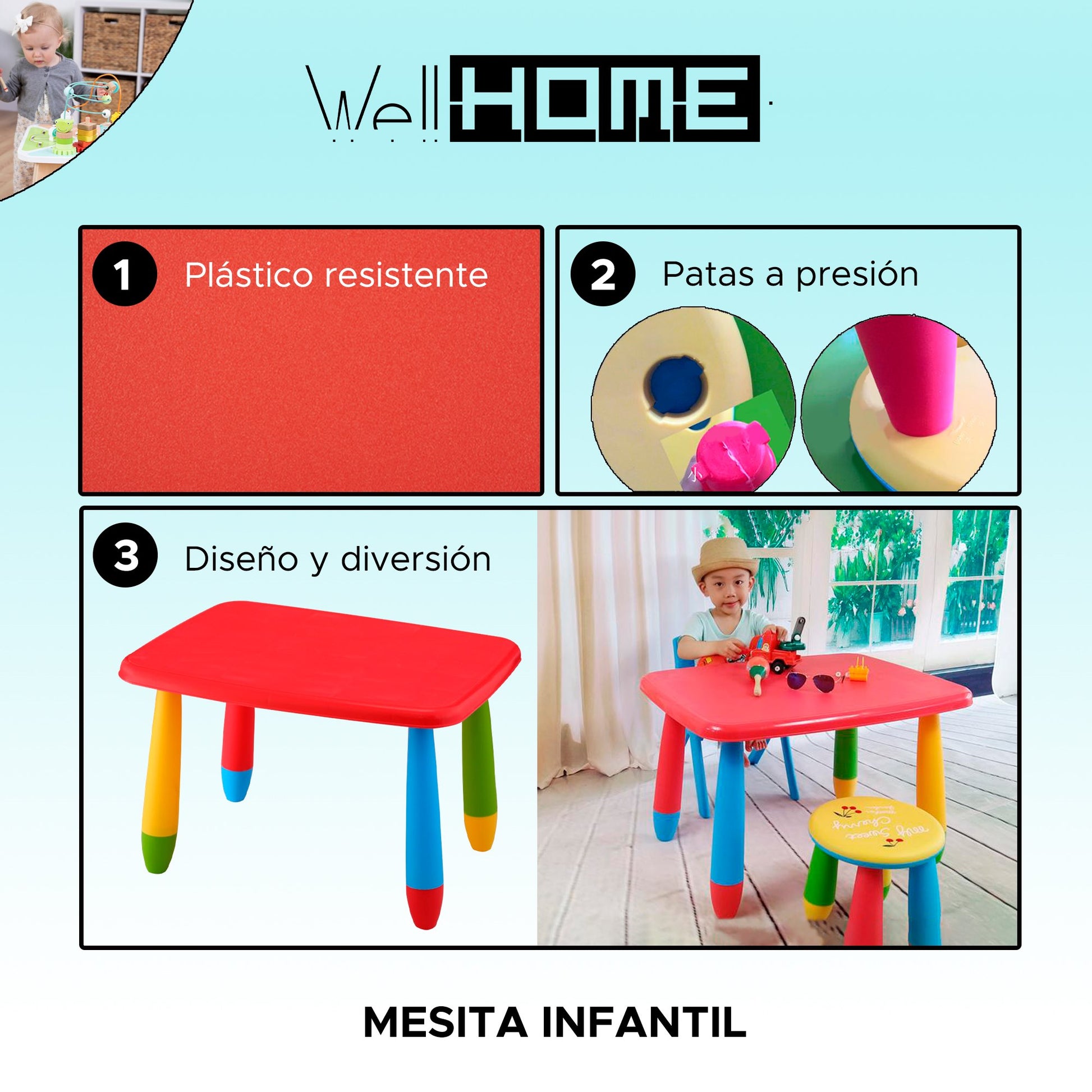 Mesita Infantil Rectangular Roja, Y 2 Sillas_1
