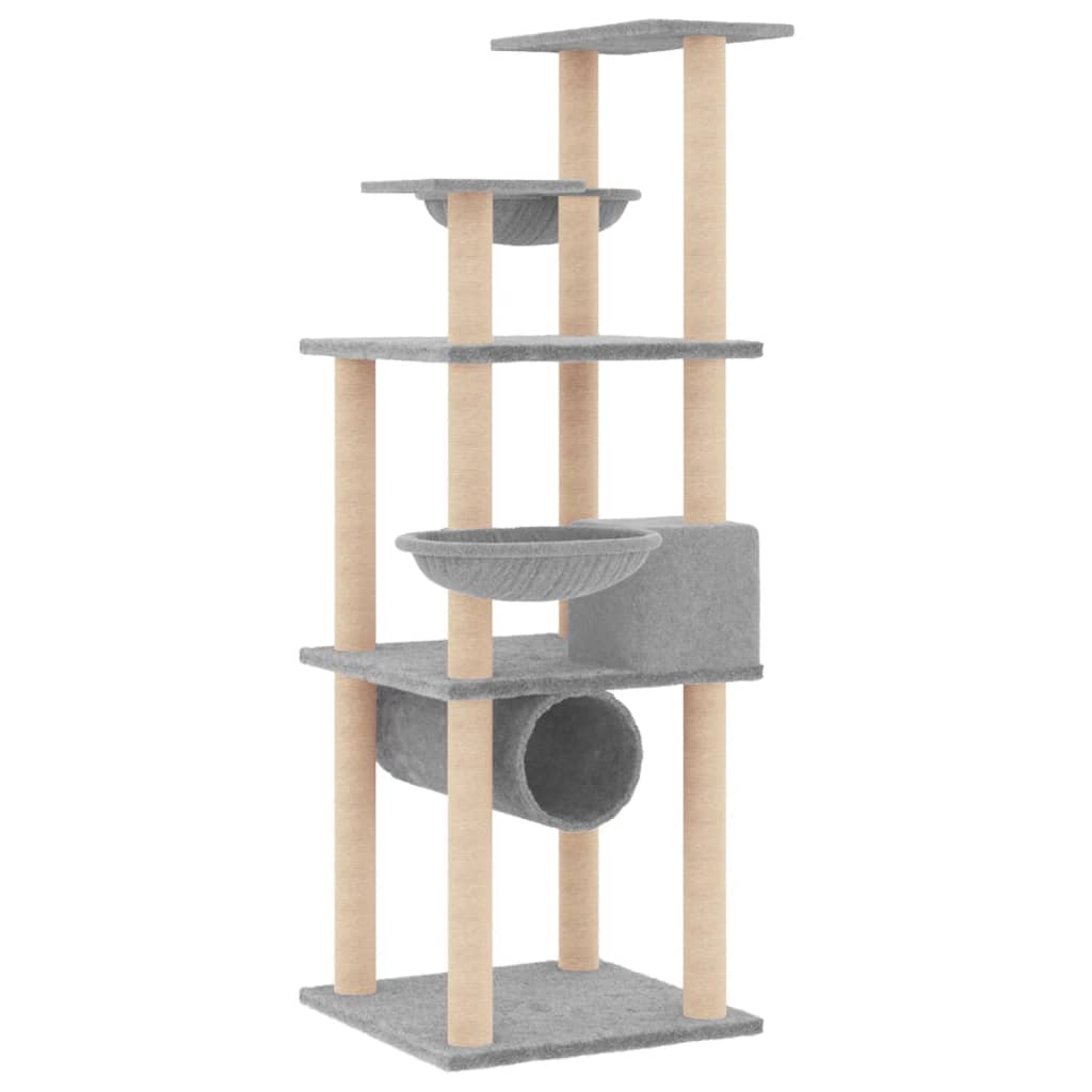 Rascador Para Gatos Con Postes De Sisal Gris Claro 141 Cm_4