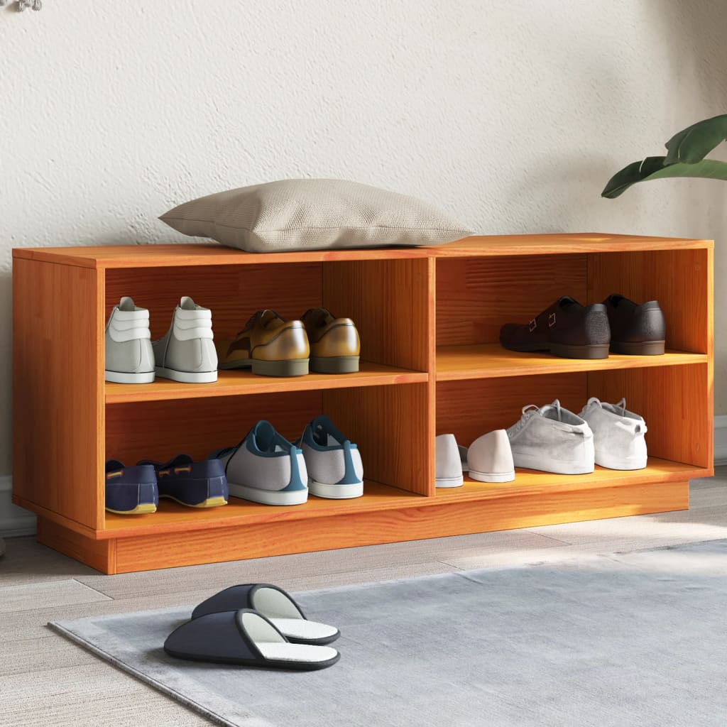 Mueble Zapatero Madera Maciza De Pino Marrón Cera 110x34x45 Cm / Vetonek_4