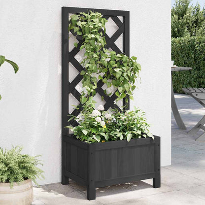 Jardinera Con Enrejado Negro 40x30x90 Cm Madera Maciza De Abeto_1