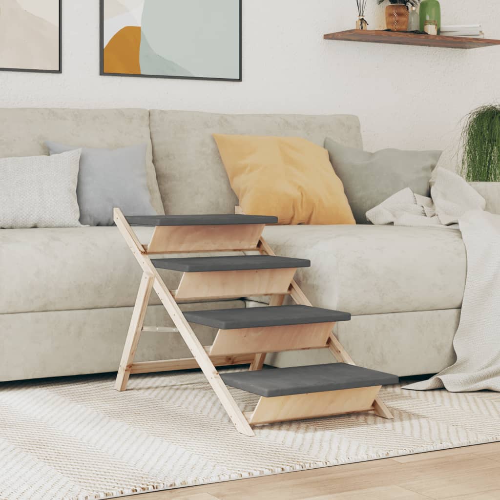 Escalera Para Perros Madera Maciza De Abeto Gris 105x47 Cm_1