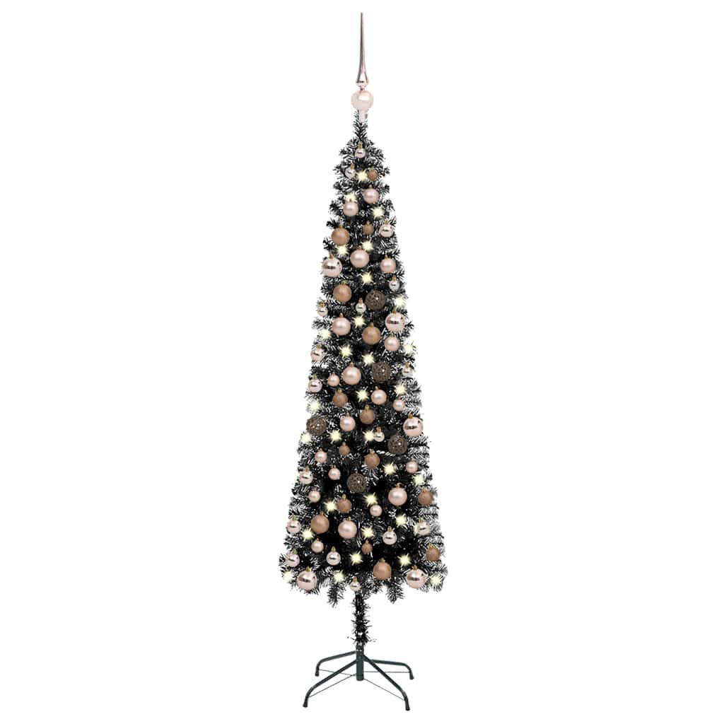 Vidaxl Árbol De Navidad Delgado Con Luces Y Bolas Negro 150 Cm_0