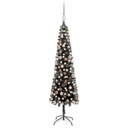 Vidaxl Árbol De Navidad Delgado Con Luces Y Bolas Negro 150 Cm_0