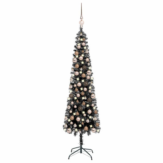 Vidaxl Árbol De Navidad Delgado Con Luces Y Bolas Negro 150 Cm_0