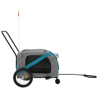 Remolque De Bicicleta Mascotas Hierro Tela Oxford Azul Gris_5