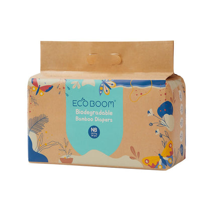 ECOBOOM - Fralda de Bambu Eco Boom. 70% biodegradável, hipoalergénica (tamanho 1/peso < 3 kg, embalagem de 6 fraldas, total de 204 fraldas)
