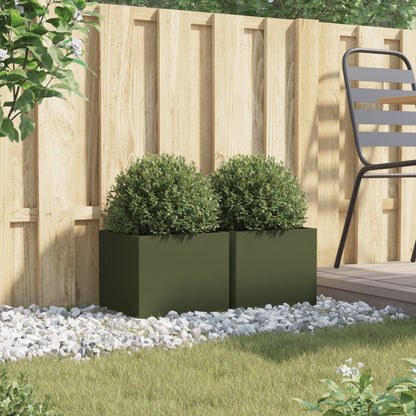 Jardineras 2 Unidades Acero Verde Oliva 32x30x29 Cm_2