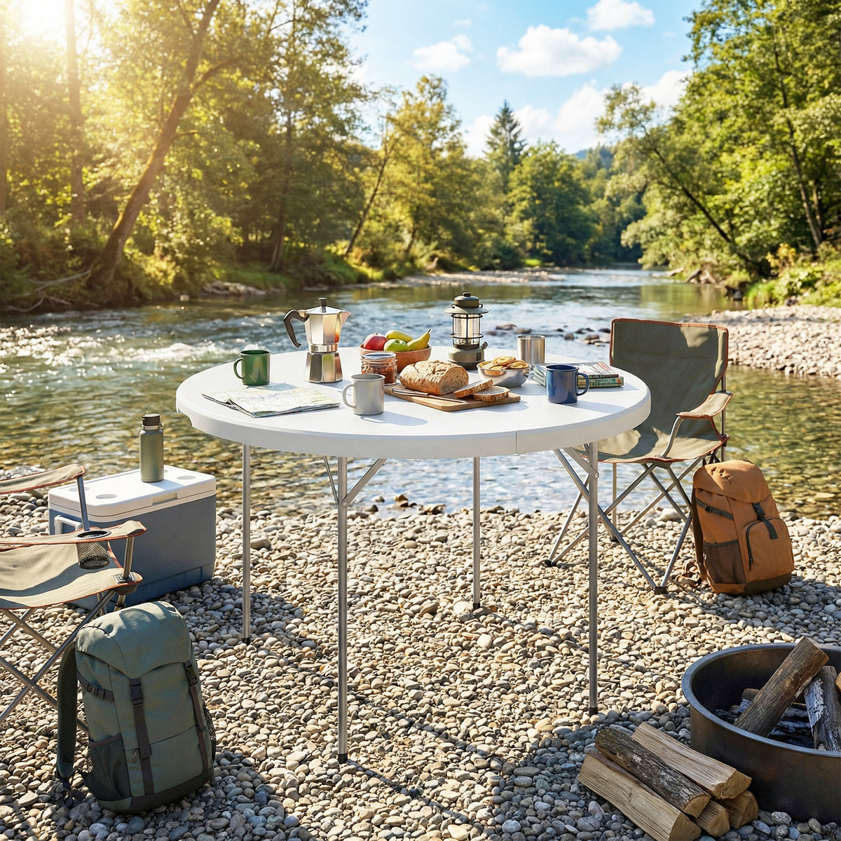 Mesa De Camping Outsunny Metal, Hdpe Blanco 120x120x74 Cm_3