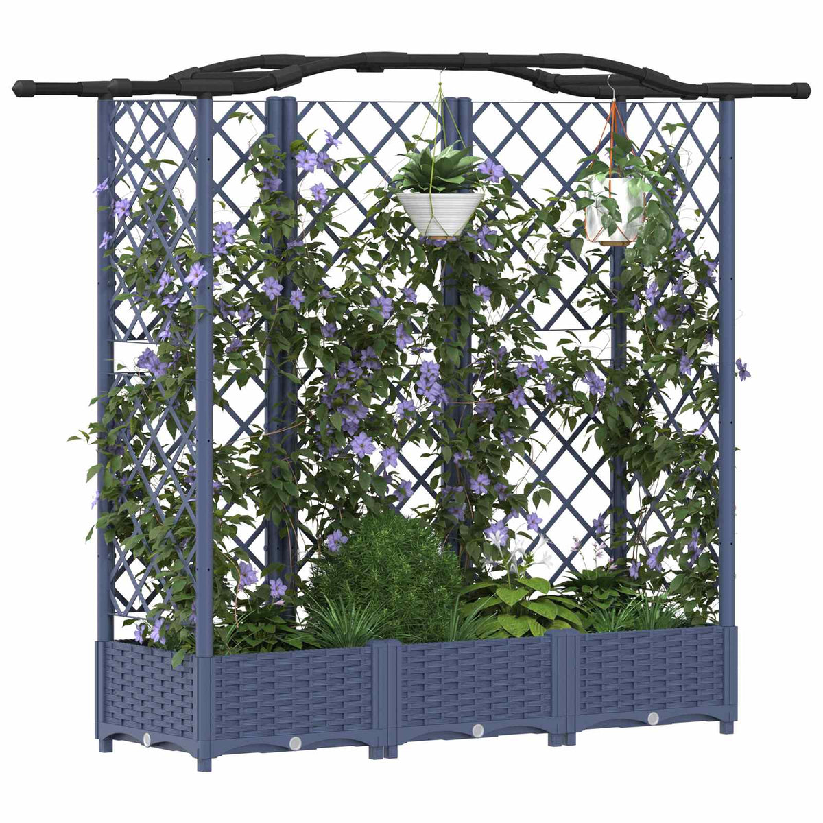 Cama Elevada Con Trellis Y Techo Gris 163 X 40 X 123 Cm Pp_2