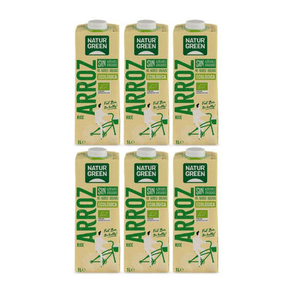 Embalagem de 6 bebidas de arroz sem açúcar NaturGreen 1 L