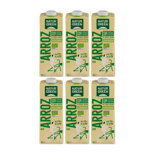 Embalagem de 6 bebidas de arroz sem açúcar NaturGreen 1 L