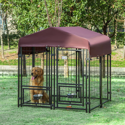Pawhut Parque Para Perros Con Toldo 8 Vallas De Acero Con 2 Comederos Giratorios_1