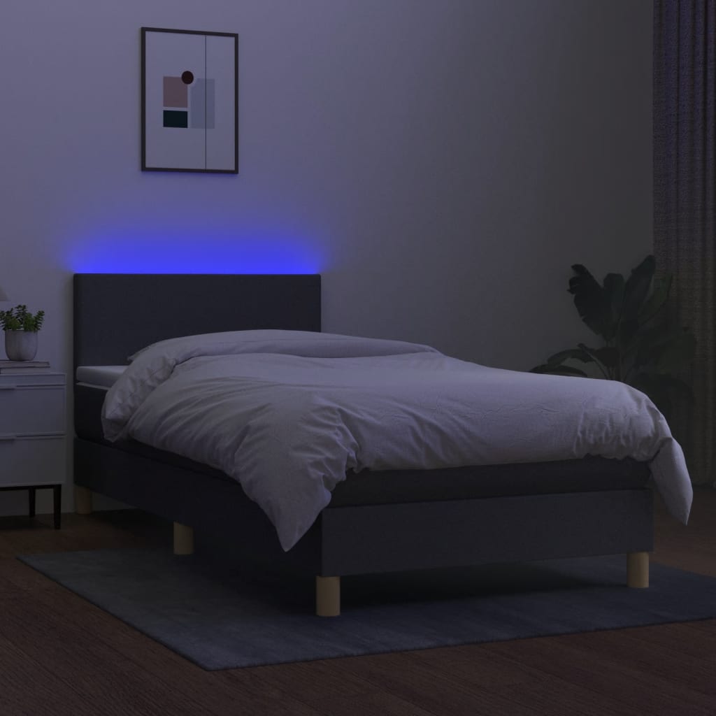 Cama Box Spring Colchón Y Luces Led Tela Gris Oscuro 100x200 Cm / Vetonek_1