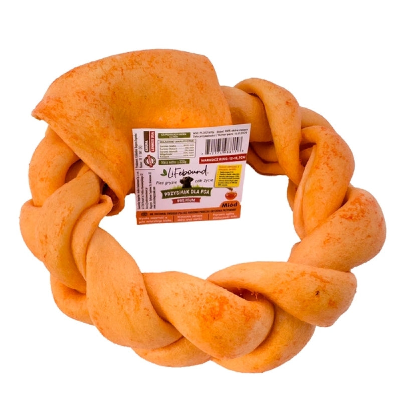 Lifebound - Hueso Masticable Natural para Perros de Piel de Ternera en Forma de Trenza con Sabor a Miel - 6 Piezas - L_0