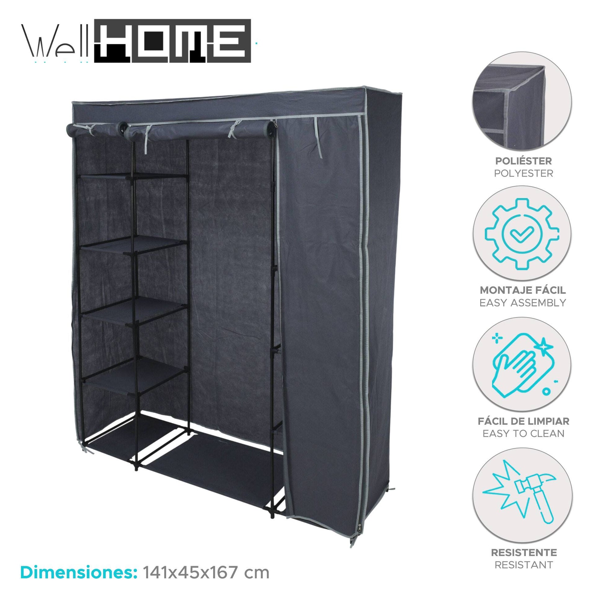 Well Home Armario De Almacenaje Camping Con Estantes Color Gris 141x45x167cm_1