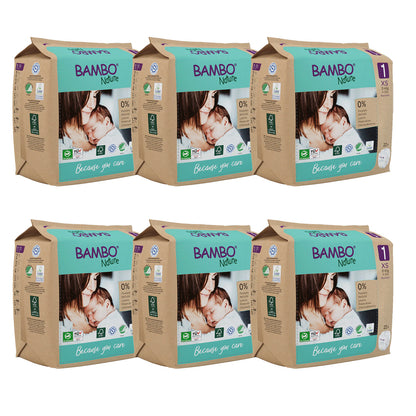 Pack de 6 fraldas Bambo Nature T1 (2-4g) 22 unidades