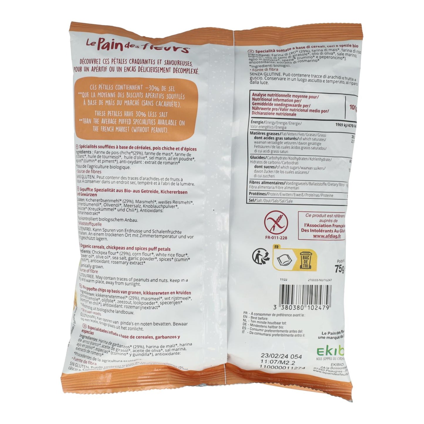 Chips de Pétala Estilo Hummus Sem Glúten Bio Le Pain des Fleurs 75 g