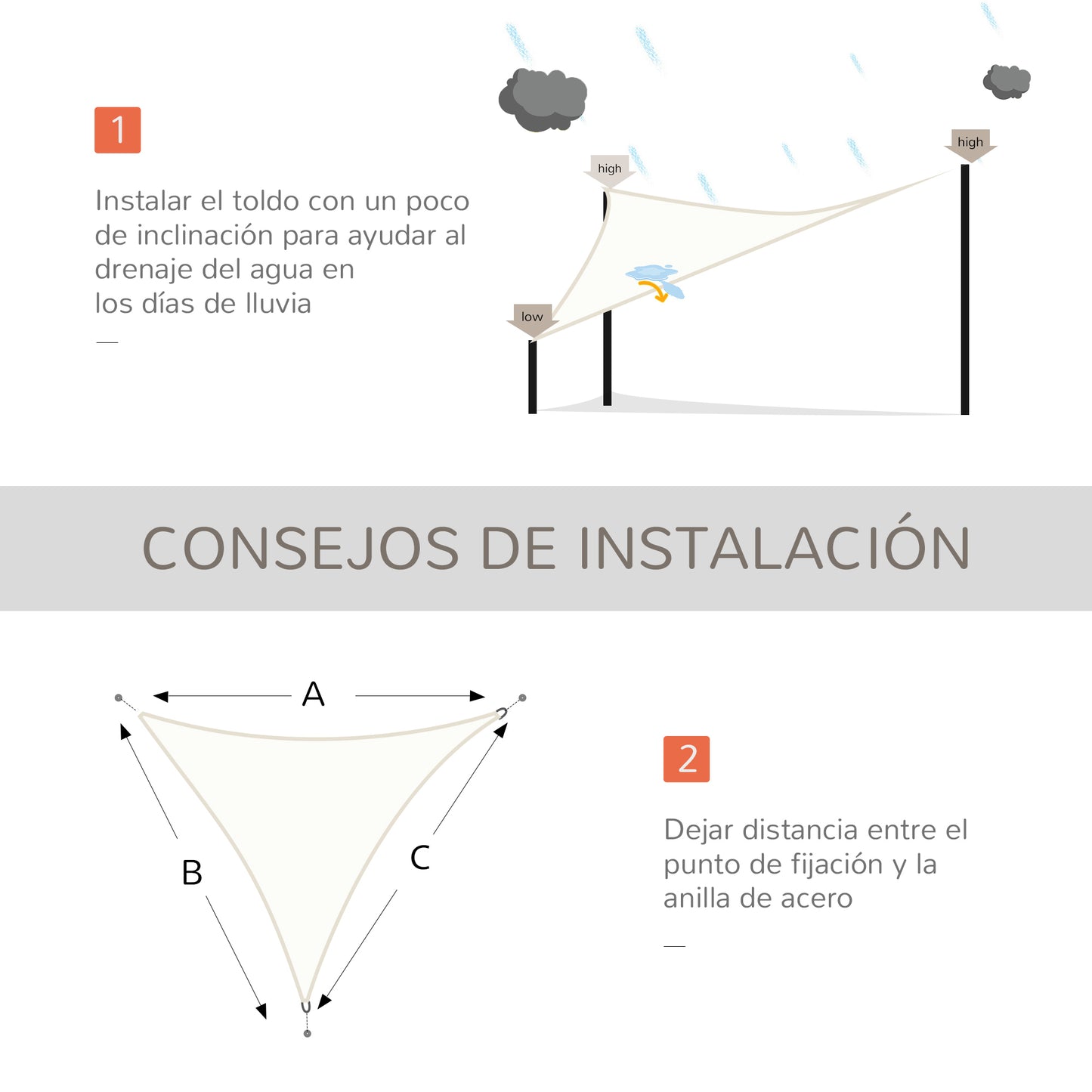 Outsunny Toldo Vela Sombrilla Parasol Triangulo Tejido De Poliester 160g/m2_5