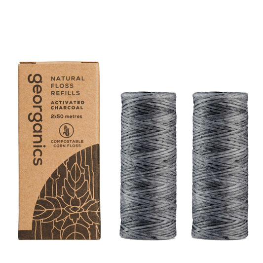 2 Recargas de Fio Dentário com Flúor Reciclável - Carvão Ativado, Georganics, 2x50m