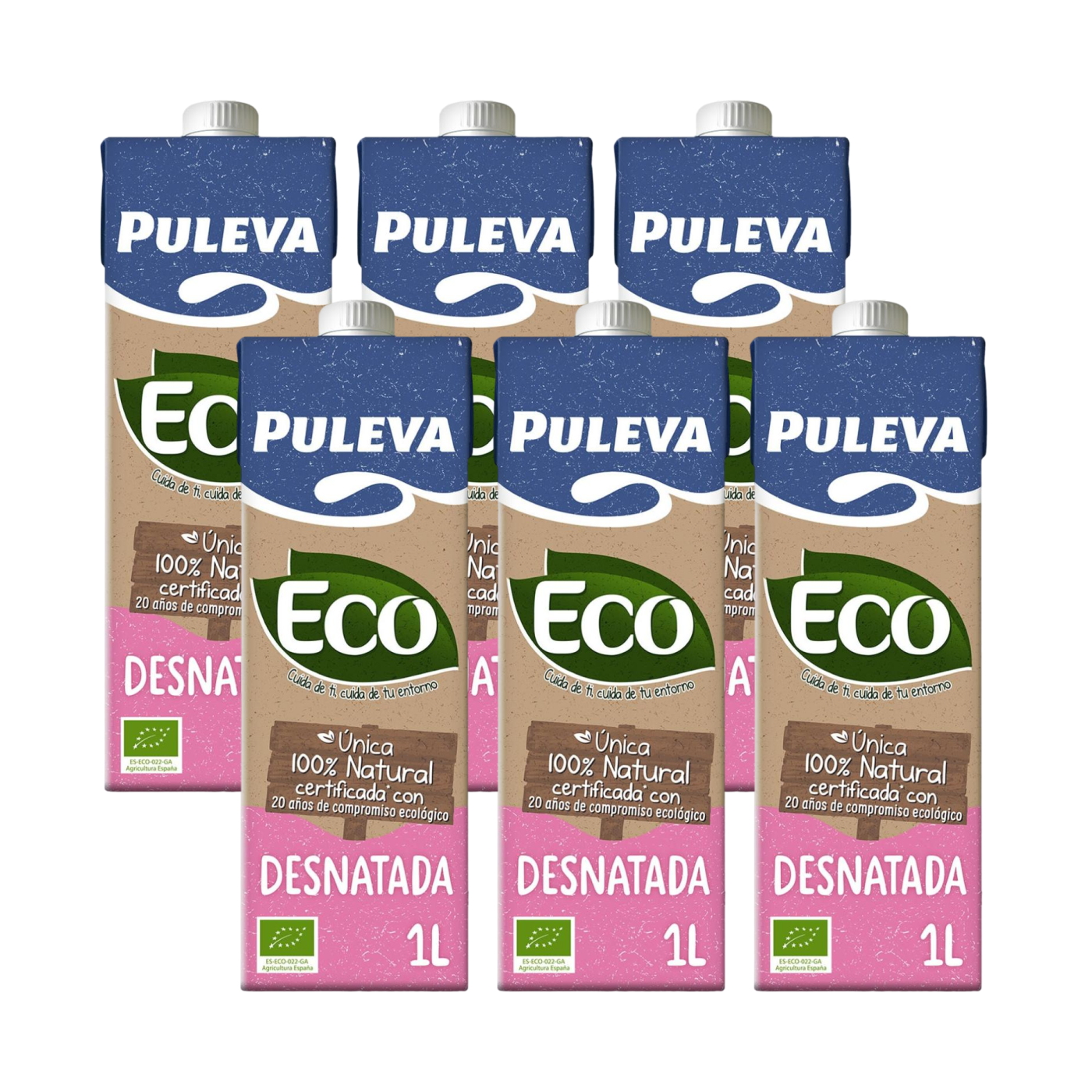 Embalagem de 6 blocos de leite magro biológico Puleva, 1 L