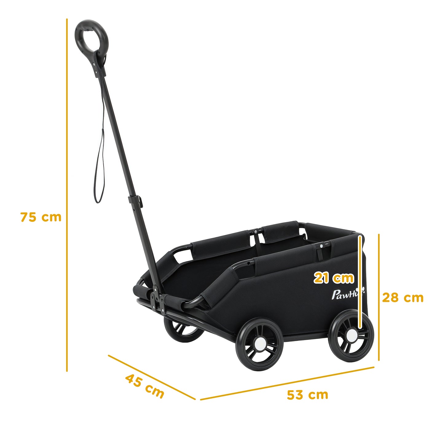 Pawhut Carrito Para Perros Plegable Con Mango Ajustable Diseño Abierto Negro_2