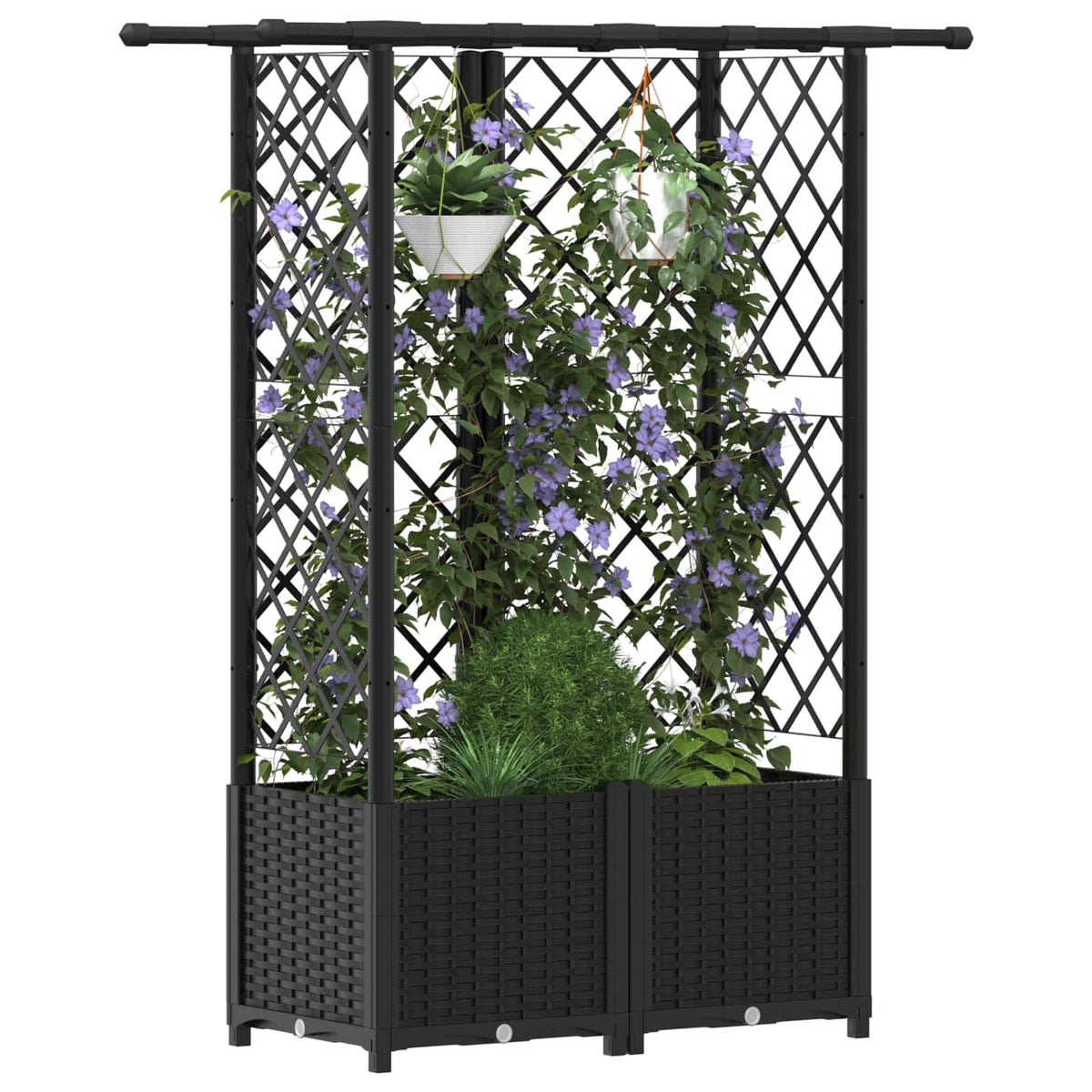 Cama Elevada Con Trellis Y Techo Negro 124 X 40 X 136 Cm Pp_2