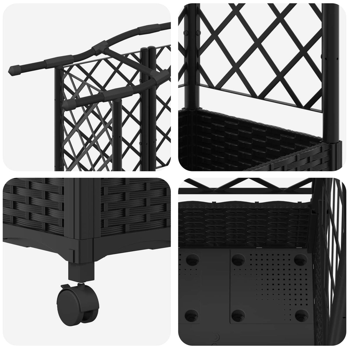 Cama Elevada Con Trellis Y Techo Negro 163 X 40 X 129 Cm Pp_5