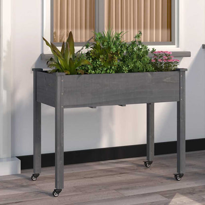 Jardinera Con Ruedas Y Forro Madera De Abeto Gris 118x59x80 Cm_1