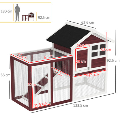 Pawhut Conejera De Madera Con Zona Abierta Y Rampa 123,5x62,6x92,5 Cm Marrón_2