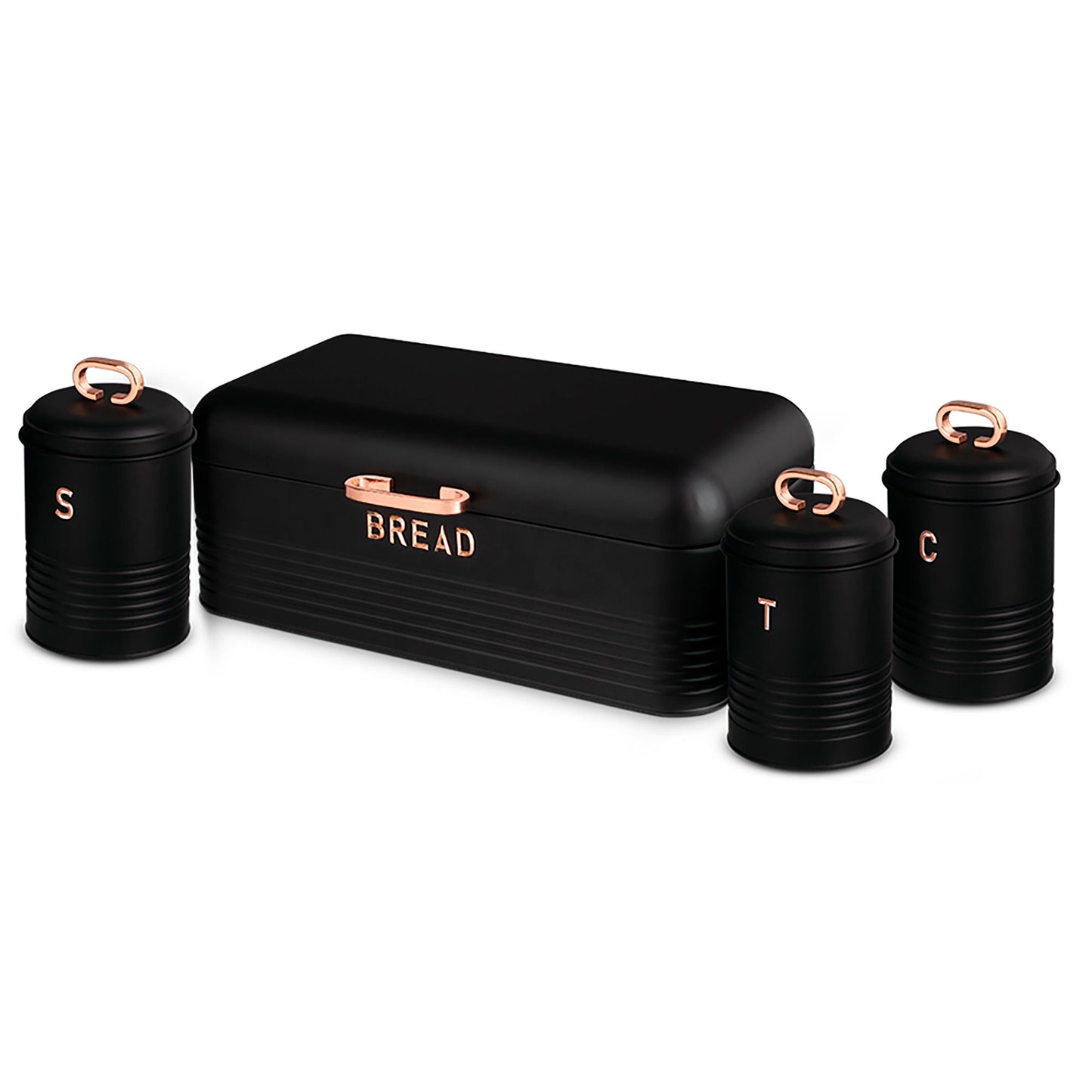 Panera De Mesa +juego 3 Botes Cocina Almacenaje Acero Inoxidable Contenedor De Pan Con Tapa Berlinger Haus Black Rose, Oro Rosado/negro_0