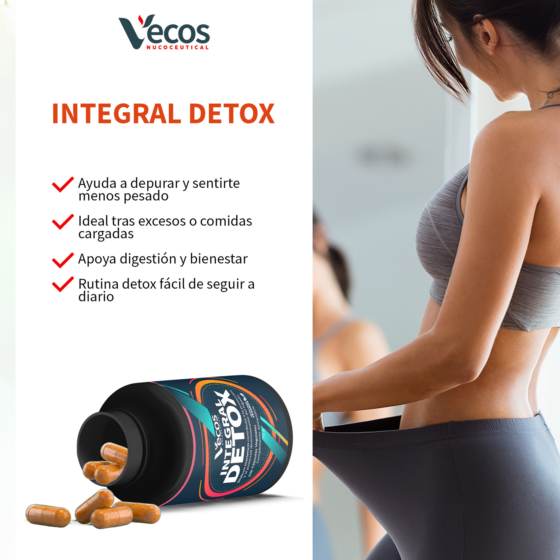 Integral Detox VECOS 100 cápsulas | Para la Retención de Líquidos e Hinchazón | Cardo Mariano + Alcachofa_3