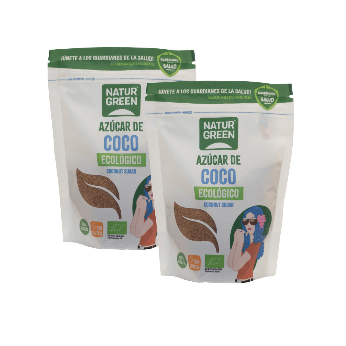 Embalagem 2x Açúcar de Coco Naturgreen, 2 unidades de 300 g