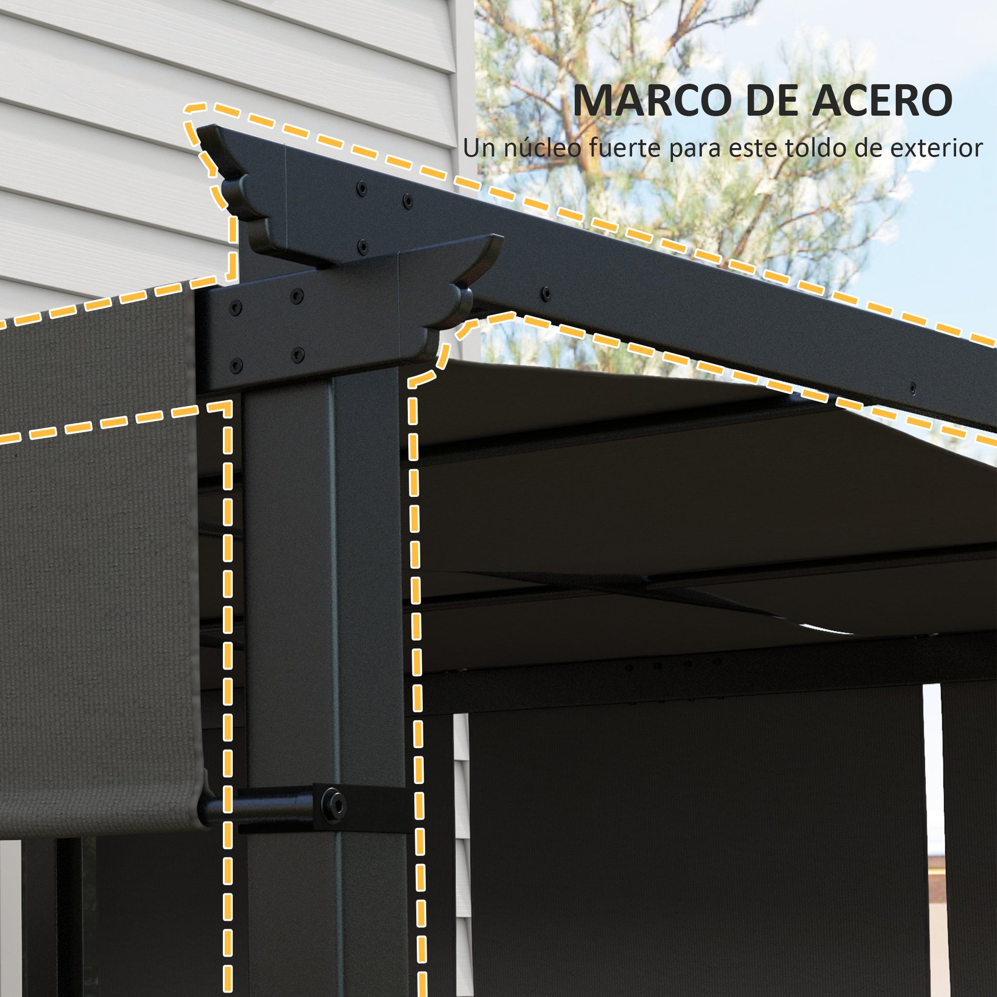 Outsunny Pérgola De Jardín 3x3 M Con Techo Retráctil Marco De Acero Gris Oscuro_5