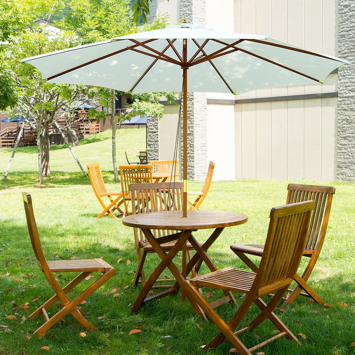 Outsunny Sombrilla Jardín Ø300x250 Cm Con Techo Ventilado Y Poste Madera Blanco_1