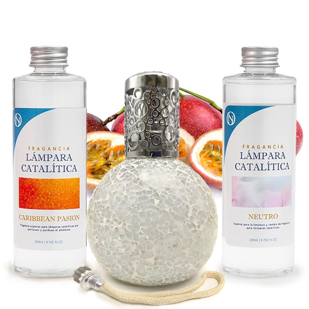 Pack Ahorro Lámpara Catalítica Mosaico Blanco + Aroma Caribbean Passion 200ml + Limpiador Neutro 200ml + Mecha Repuesto_0