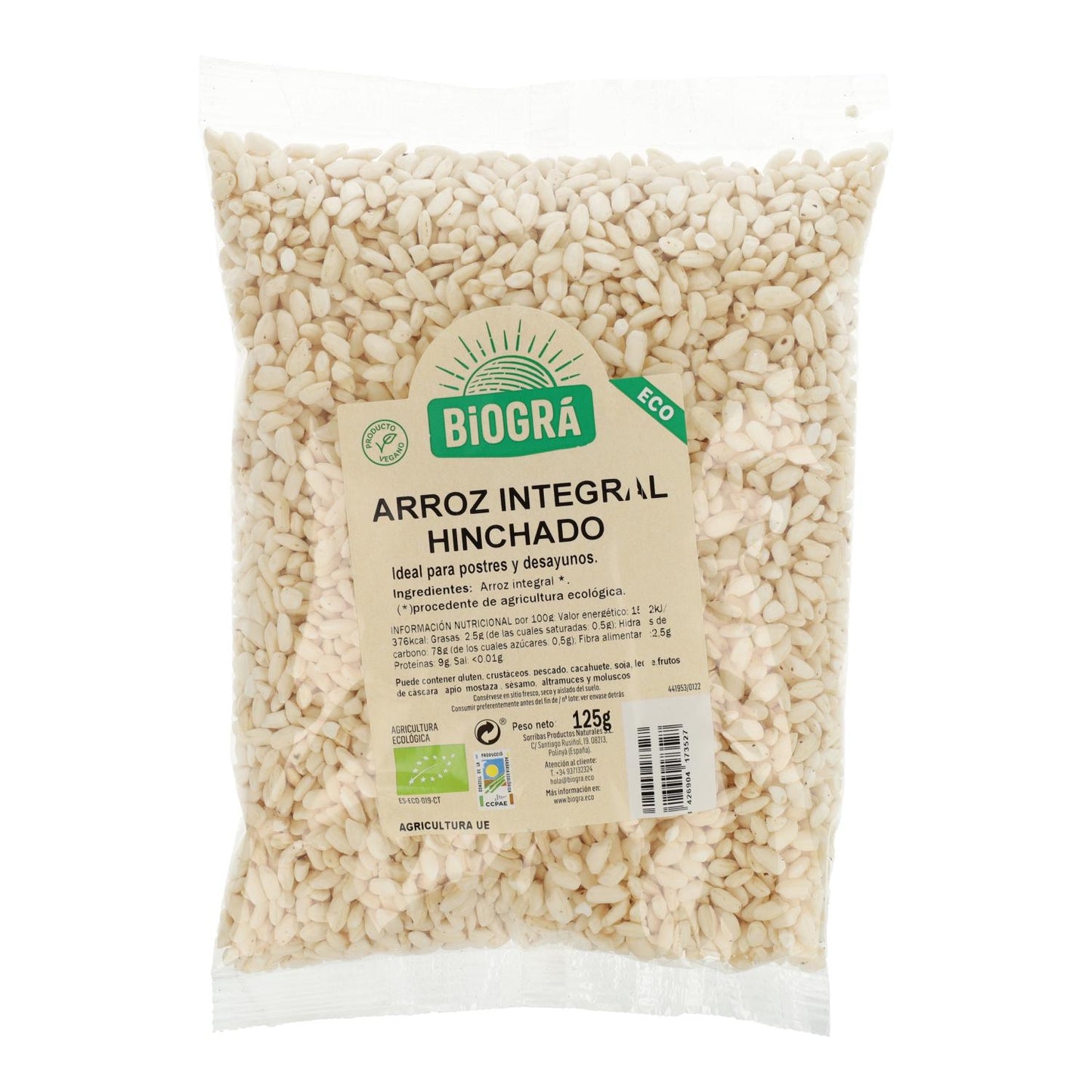 Arroz integral tufado biológico sem açúcar Biogrà, 125 g