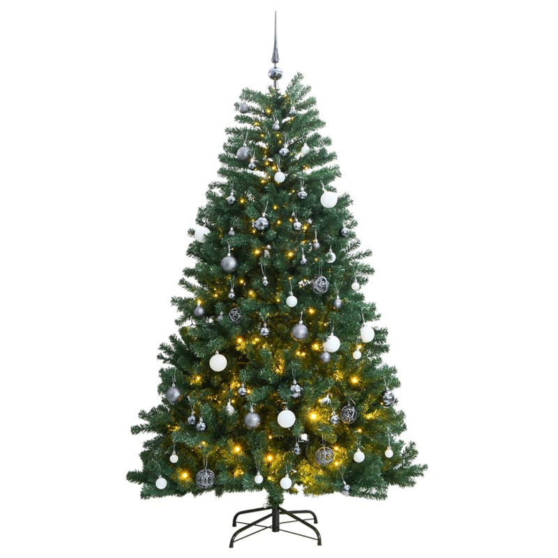 Vidaxl Árbol Navidad Artificial Con Bisagras 150 Led Y Bolas 120 Cm_0
