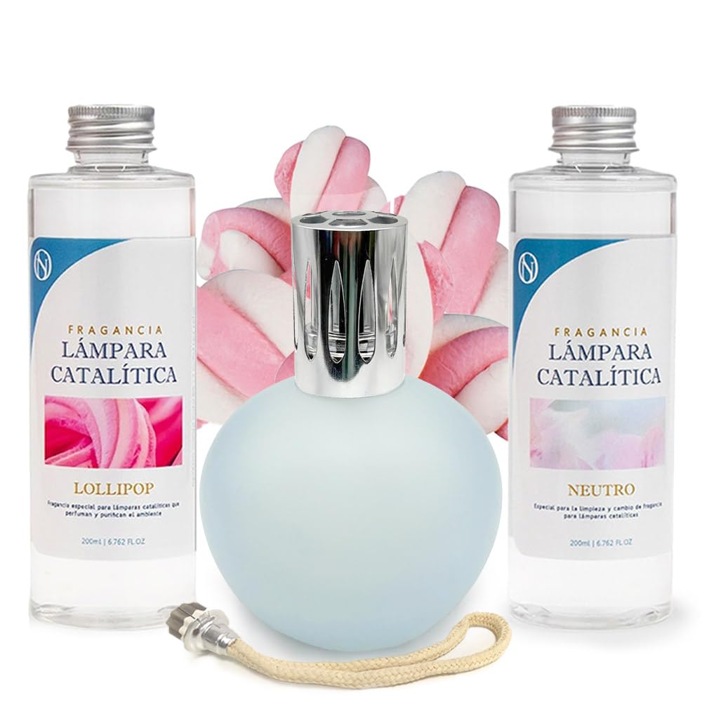 Pack Lámpara Catalítica Azul Grisáceo Mate + Fragancia Lollipop 500ml + Limpiador Neutro 200ml + Mecha Repuesto_0