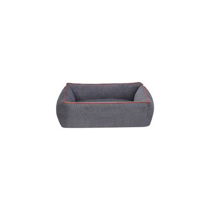 Cama Rectangular De Pana Para Perro Modelo Wuapu Alins 90x75cm Color Gris Con Detalle Ocre_0