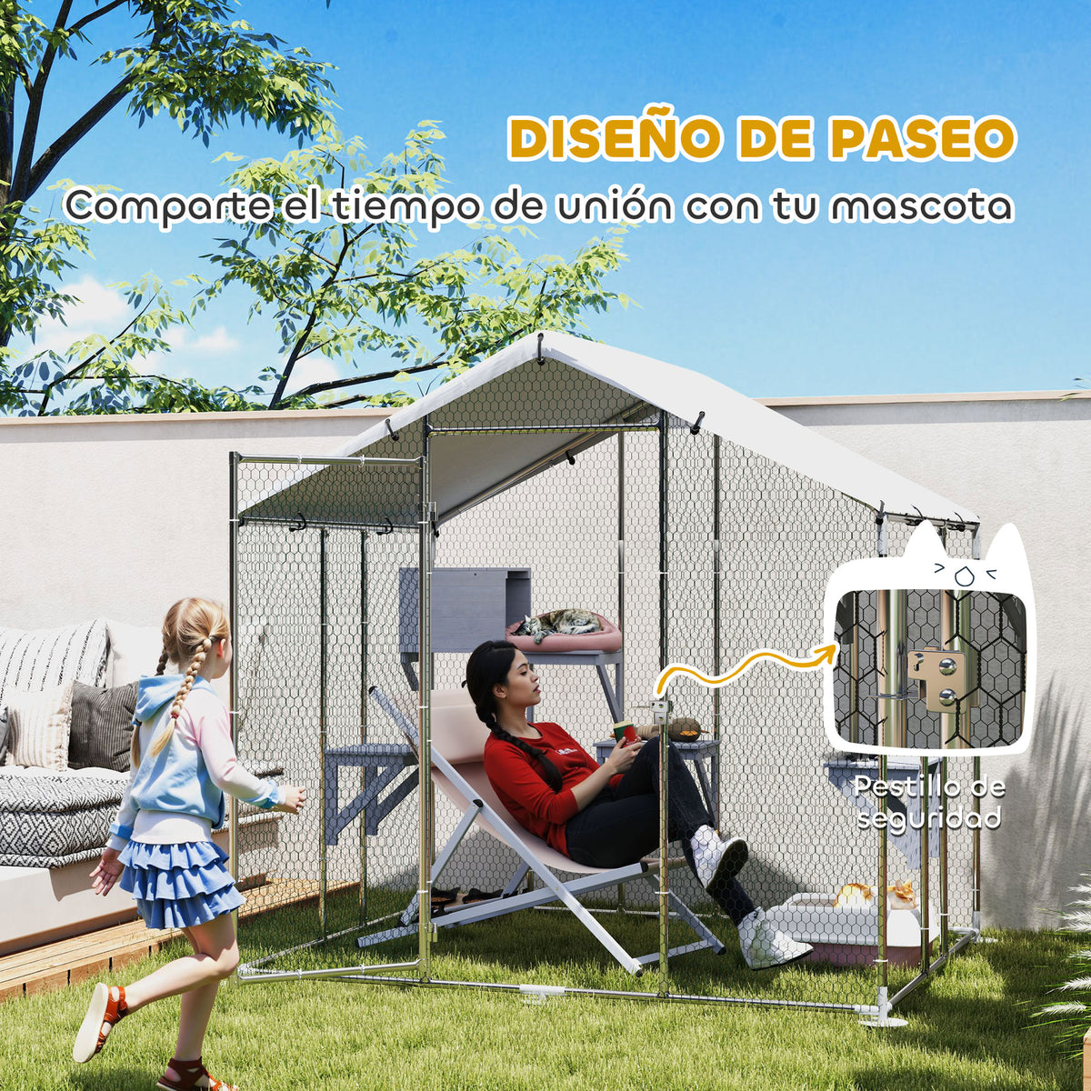 Pawhut Jaula Grande Para Gatos Exterior Con 2 Casitas 240x193x195 Cm Plata_4