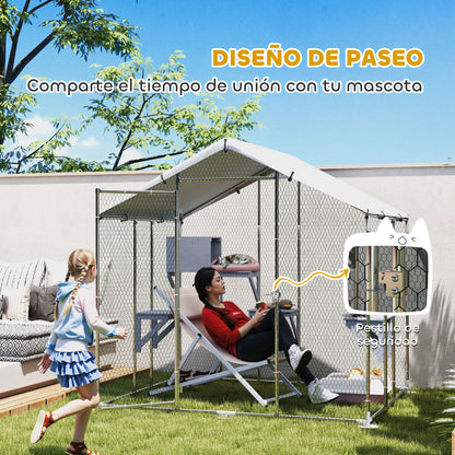 Pawhut Jaula Grande Para Gatos Exterior Con 2 Casitas 240x193x195 Cm Plata_4