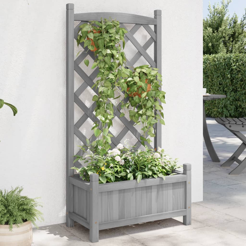 Jardinera Con Enrejado Gris 55x29,5x110 Cm Madera Maciza De Abeto_1