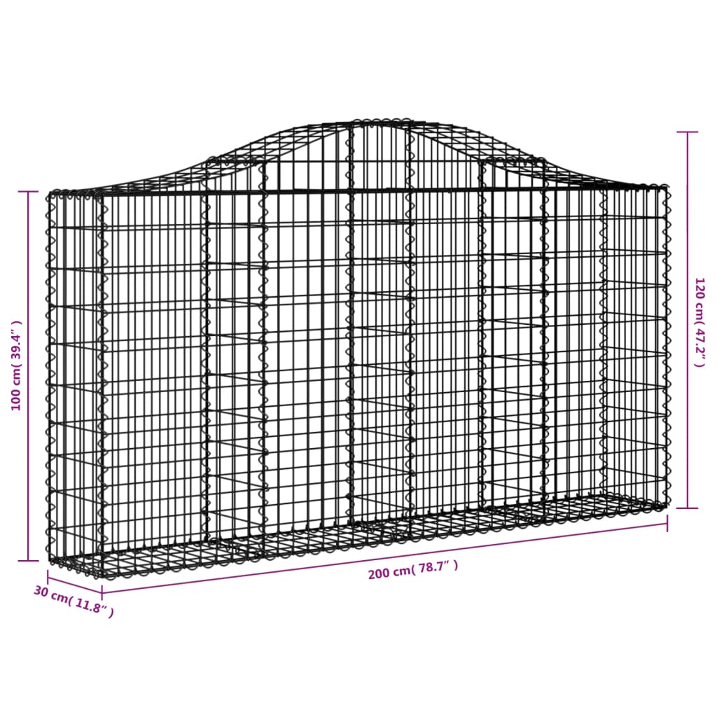 Cestas De Gaviones 9 Uds Forma De Arco Hierro 200x30x100/120 Cm_5