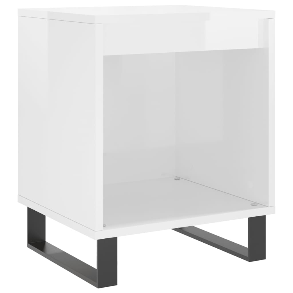 Mesita De Noche Madera De Ingeniería Blanco Brillo 40x35x50 Cm_0