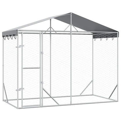 Perrera Exterior Con Toldo Acero Galvanizado Plata 3x1,5x2,5 M_0