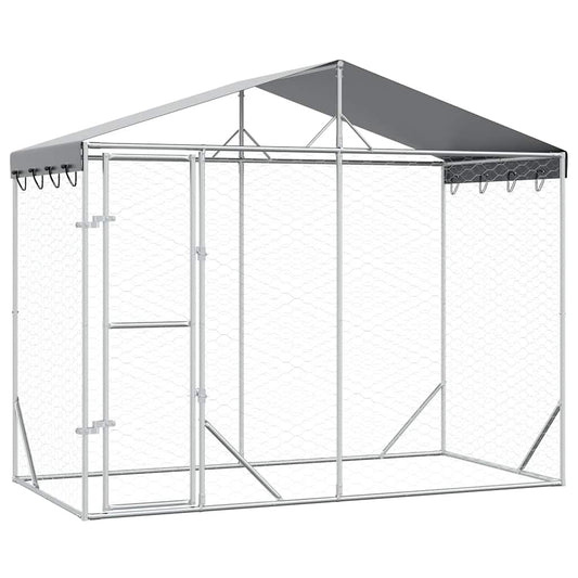 Perrera Exterior Con Toldo Acero Galvanizado Plata 3x1,5x2,5 M_0