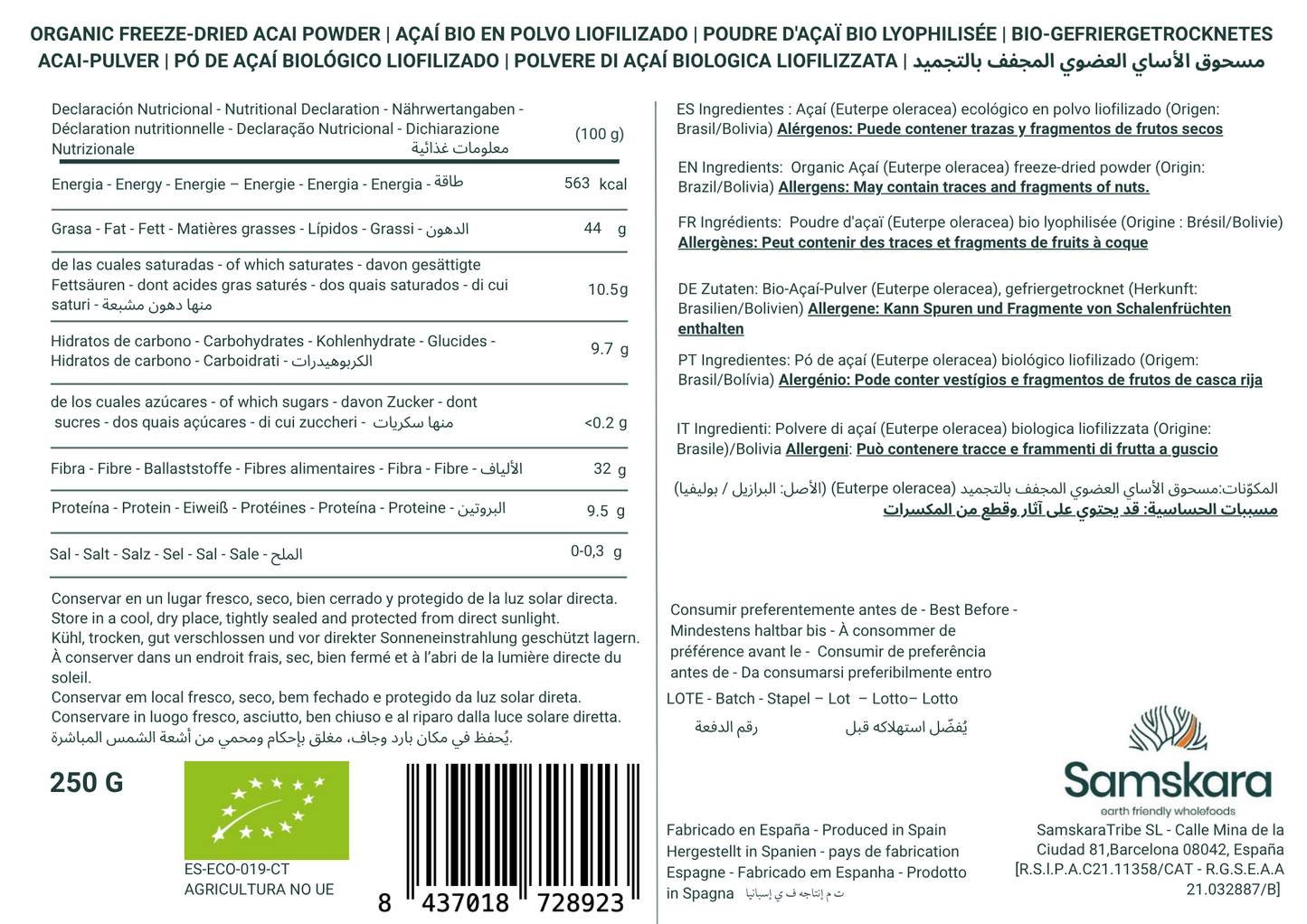 Açaí Liofilizado En Polvo Bio - 500g | Superalimento Ecológico Vegano Para Batidos, Smoothies Y Zumos_1