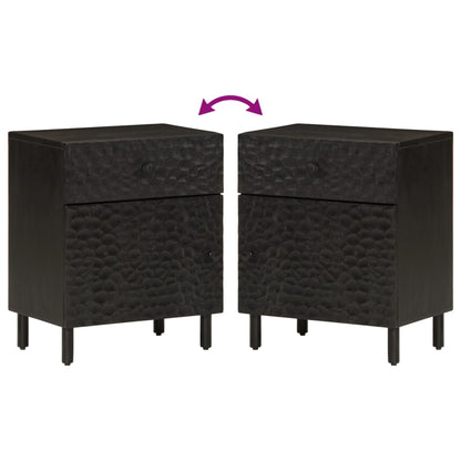 Mesita De Noche Madera Maciza De Mango Negra 50x33x60 Cm_4